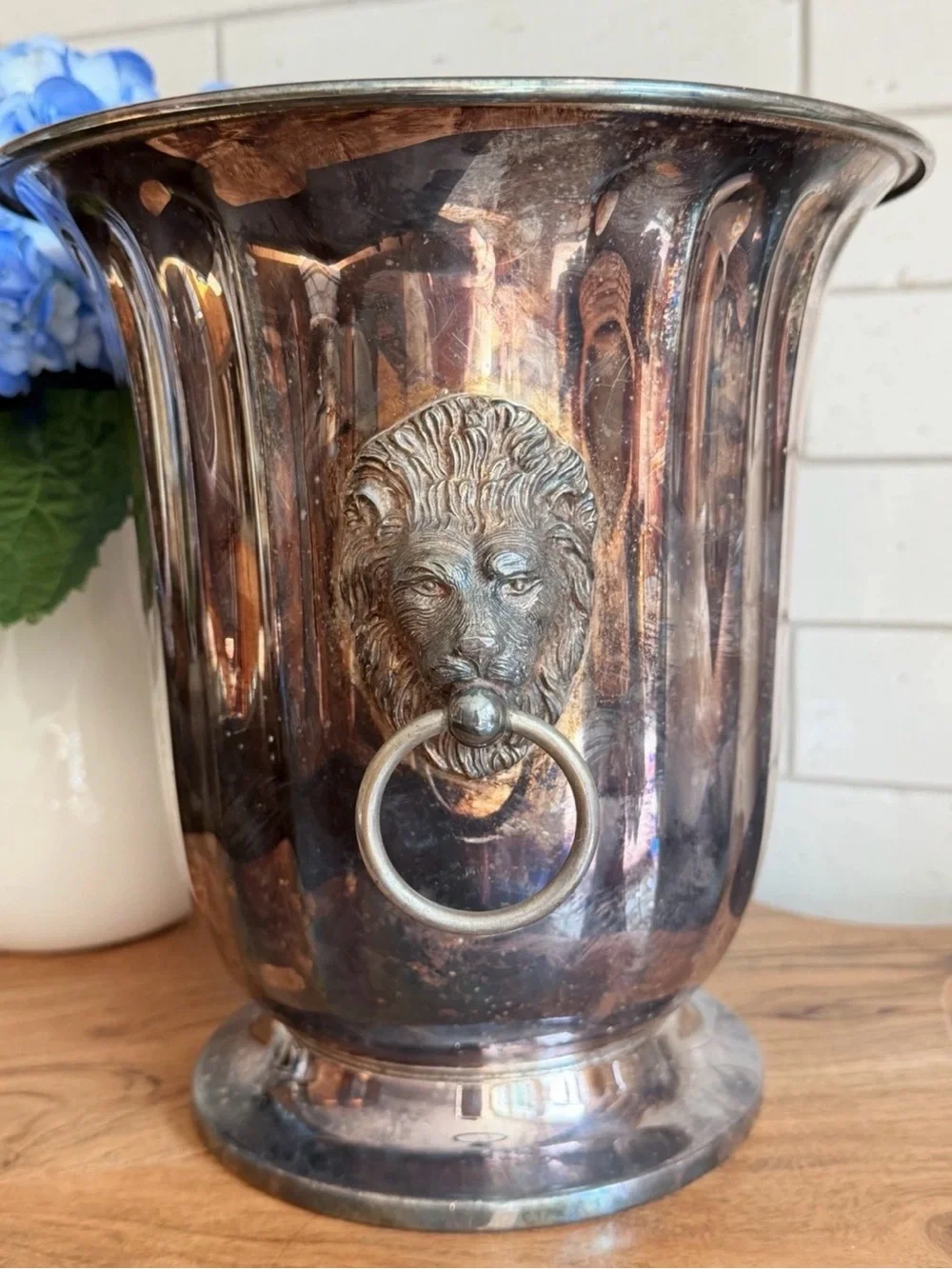 Antique French Empire Silverplate Champagne Chiller Wine Cooler Lion Head